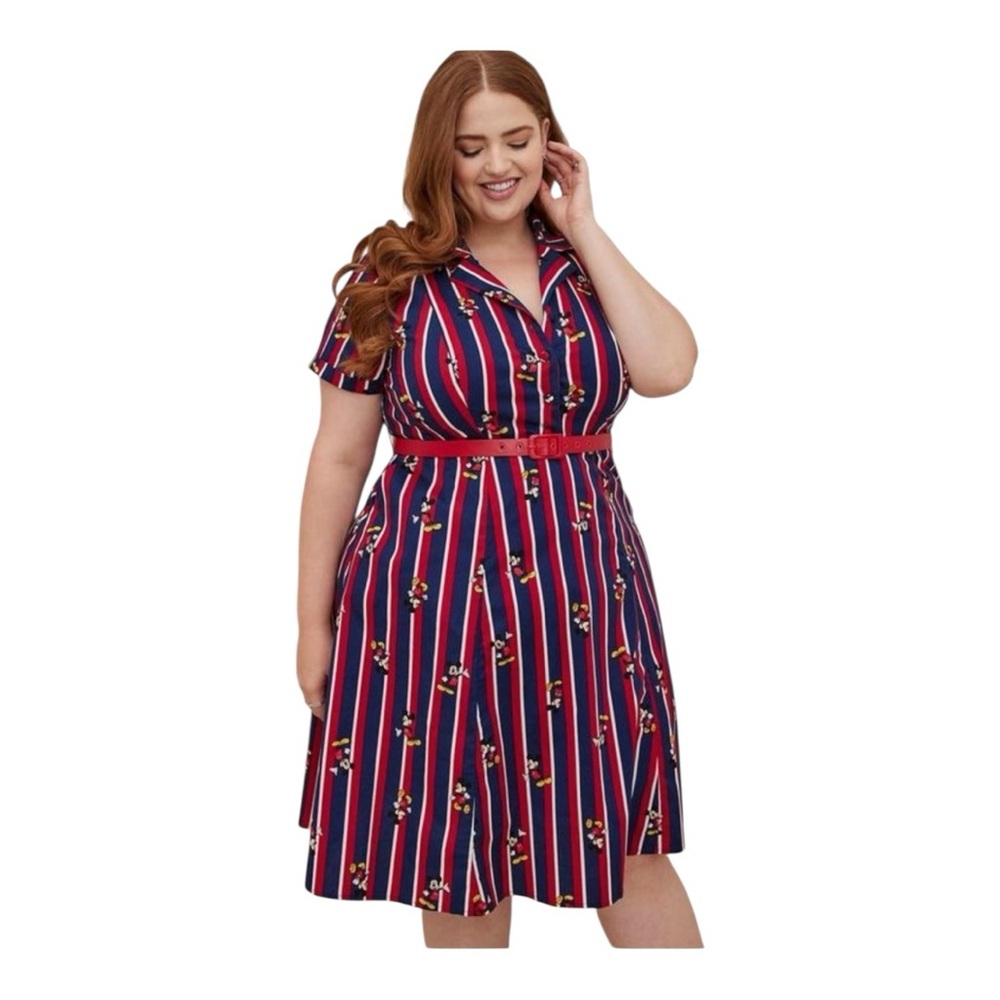 Disney Mickey Mouse Retro Swing Dress - Poplin Striped Red & Blue sz 20